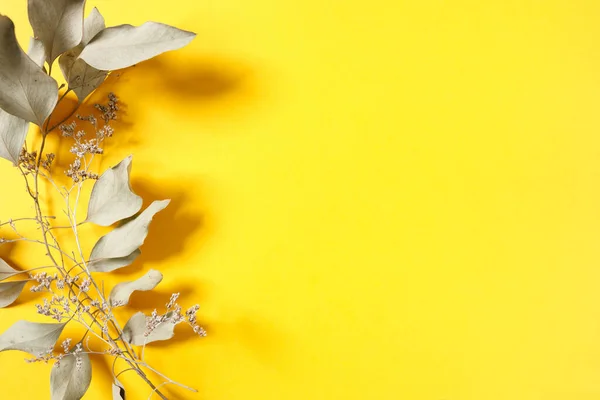 Підготовка Майбутньої Листівки Сушені Квіти Кольоровому Фоні — стокове фото