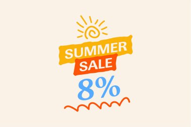 Özel yaz indirimi indirimi% 8, sezonluk alışveriş tanıtımı, vektör tasarımı    