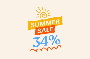 Özel yaz indirimi% 34 indirimi, sezonluk alışveriş tanıtımı, vektör tasarımı    