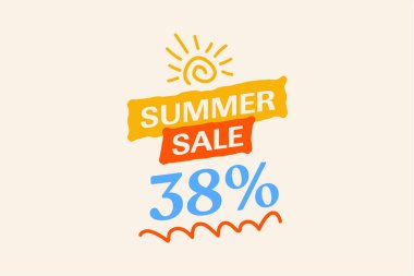 Özel yaz indirimi indirimi% 38, sezonluk alışveriş tanıtımı, vektör tasarımı    