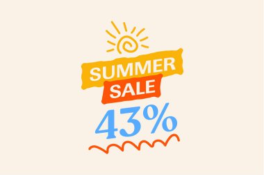 Özel yaz indirimi% 43 indirimi, sezonluk alışveriş tanıtımı, vektör tasarımı    