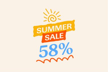 Özel yaz indirimi indirimi% 58, sezonluk alışveriş tanıtımı, vektör tasarımı    