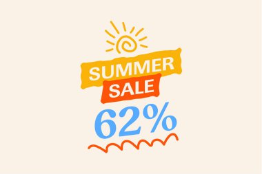 Özel yaz indirimi indirimi% 62, sezonluk alışveriş tanıtımı, vektör tasarımı    