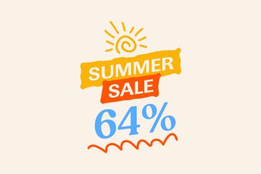 Özel yaz indirimi% 64 indirimi, sezonluk alışveriş tanıtımı, vektör tasarımı    