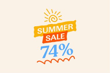 Özel yaz indirimi% 74 indirimi, sezonluk alışveriş tanıtımı, vektör tasarımı    