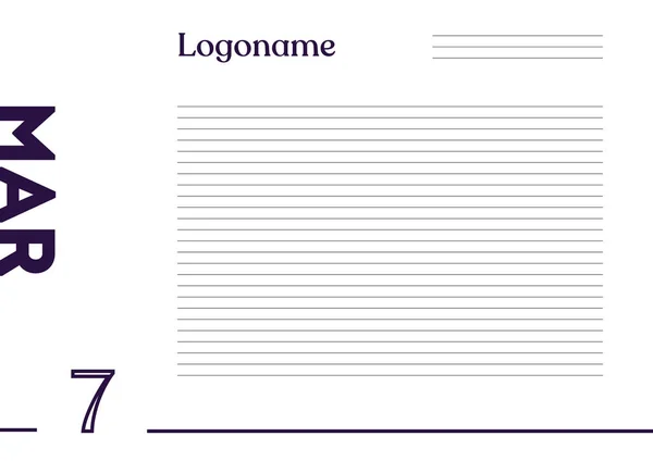 March Calendar Notebook Paper Logo White Background — Stock Vector