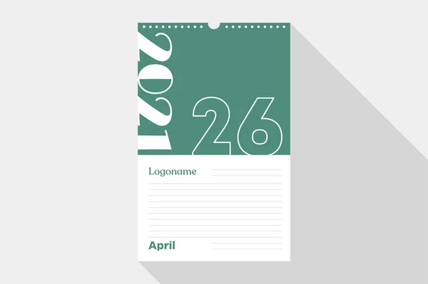 April Calendar 2021 Year Notebook Paper Logo White Green Background — Stock Vector