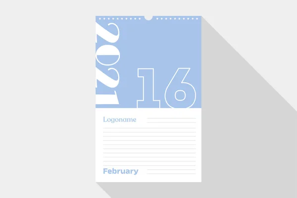 Fevereiro Calendário 2021 Ano Papel Notebook Com Logotipo Fundo Branco — Vetor de Stock