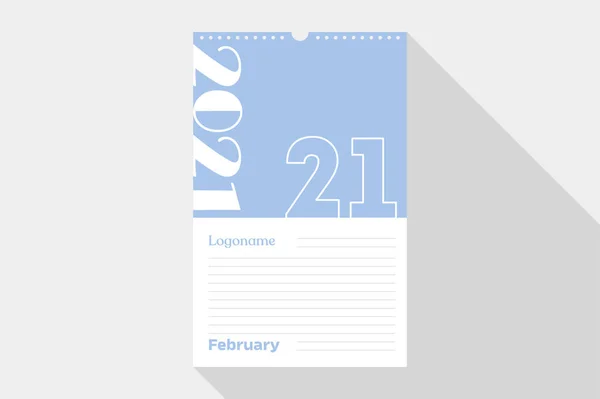 February Calendar 2021 Year Notebook Paper Logo White Blue Background — Stock Vector