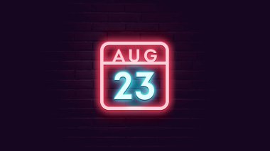 23 Ağustos takvimi neon mavi ve kırmızı ışıklı tuğla zemin  