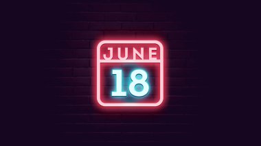 18 Haziran takvimi neon mavi ve kırmızı ışıklı tuğla zemin  