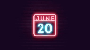 20 Haziran takvimi neon mavi ve kırmızı ışıklı tuğla zemin  