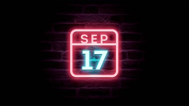 17 Eylül takvimi neon mavi ve kırmızı ışıklı tuğla zemin   