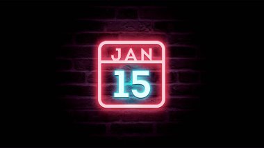 15 Ocak takviminde tuğla zemininde neon mavi ve kırmızı neon ışıklar   