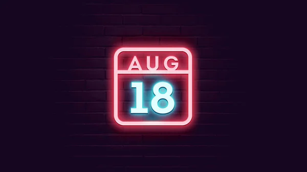 Agosto Calendario Con Luces Neón Azul Rojo Sobre Fondo Ladrillos —  Fotos de Stock