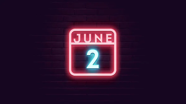 Haziran Takvimi Neon Mavi Kırmızı Işıklı Tuğla Zemin — Stok fotoğraf