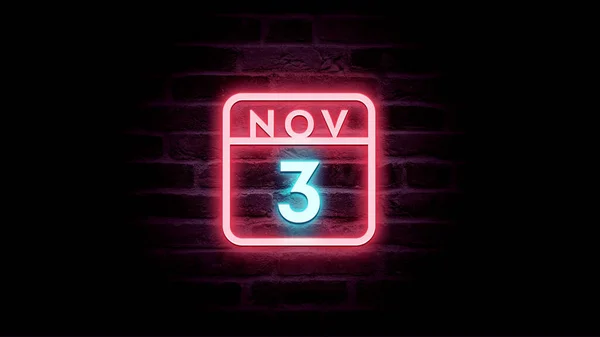November Kalender Met Neon Blauw Rood Neon Lichten Bakstenen Achtergrond — Stockfoto