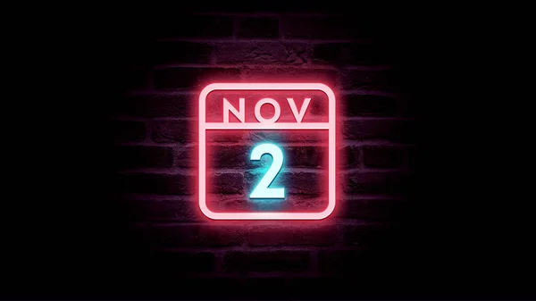 Novembre Calendario Con Neon Blu Rosso Luci Neon Sfondo Mattoni — Foto Stock