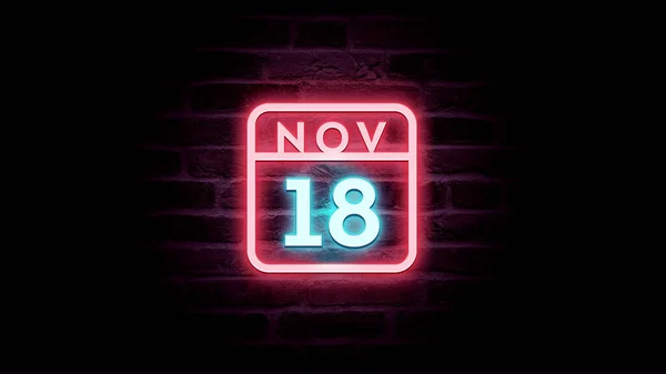 Listopadu Kalendář Neonově Modrými Červenými Neonovými Světly Pozadí Cihel — Stock fotografie