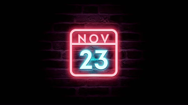 Novembre Calendario Con Neon Blu Rosso Luci Neon Sfondo Mattoni — Foto Stock