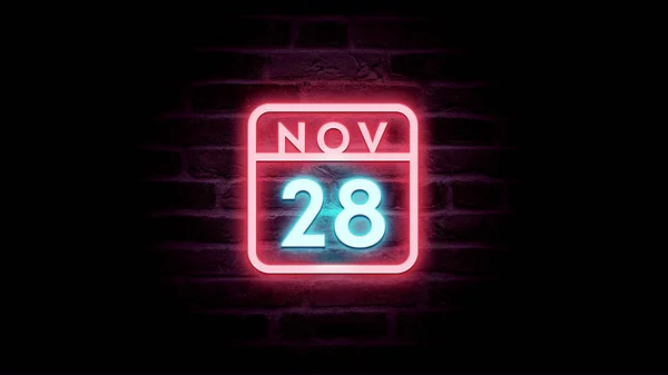 November Kalender Met Neon Blauw Rood Neon Lichten Bakstenen Achtergrond — Stockfoto