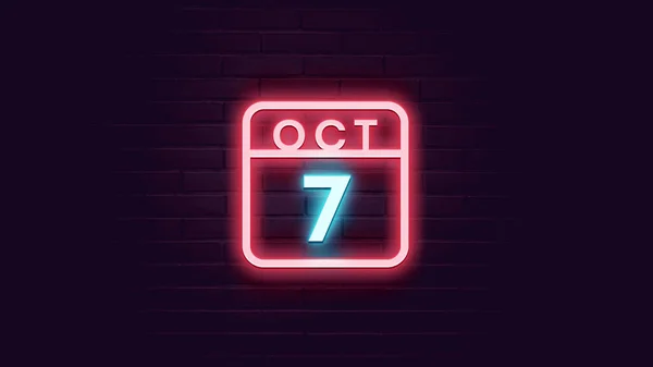 Oktober Kalender Met Neon Blauw Rood Neon Lichten Bakstenen Achtergrond — Stockfoto