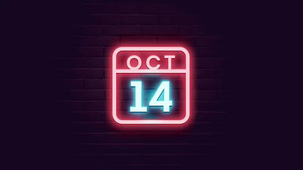 Ekim Takvimi Neon Mavi Kırmızı Işıklı Tuğla Zemin — Stok fotoğraf