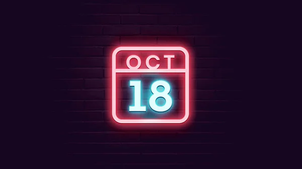 Oktober Kalender Mit Neonblauen Und Roten Neonlichtern Auf Ziegelsteinen Hintergrund — Stockfoto