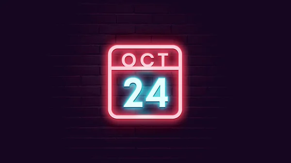 Ottobre Calendario Con Neon Blu Rosso Luci Neon Sfondo Mattoni — Foto Stock