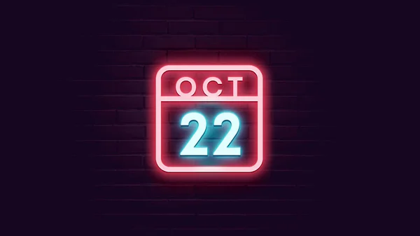 Octubre Calendario Con Luces Neón Azul Rojo Sobre Fondo Ladrillos — Foto de Stock