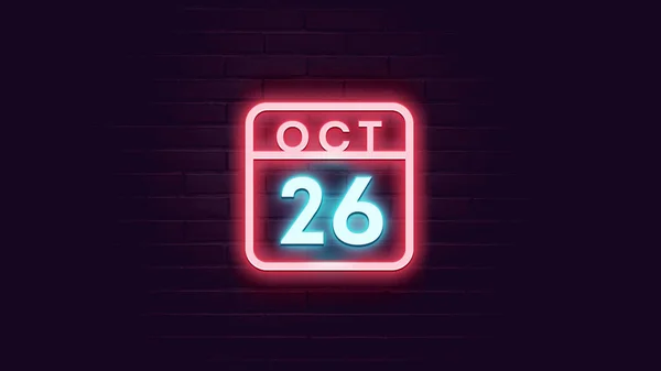 Octubre Calendario Con Luces Neón Azul Rojo Sobre Fondo Ladrillos — Foto de Stock