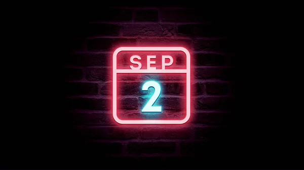 September Kalender Met Neon Blauw Rood Neon Lichten Bakstenen Achtergrond — Stockfoto