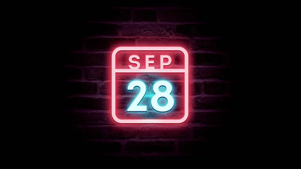 Settembre Calendario Con Neon Blu Rosso Luci Neon Sfondo Mattoni — Foto Stock