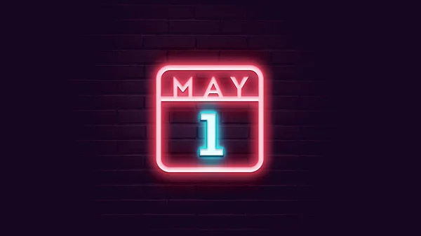 May Calendar Neon Blue Red Neon Lights Bricks Background — Stock Photo, Image