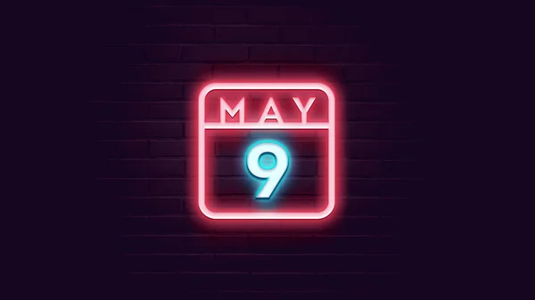 May Calendar Neon Blue Red Neon Lights Bricks Background — Stock Photo, Image