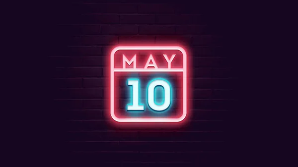 5月10日日历 背景上有霓虹灯蓝色和红色霓虹灯 — 图库照片