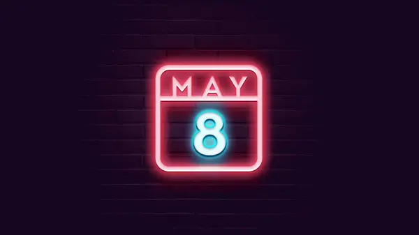 May Calendar Neon Blue Red Neon Lights Bricks Background — Stock Photo, Image