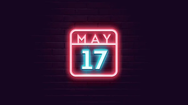 May Calendar Neon Blue Red Neon Lights Bricks Background — Stock Photo, Image