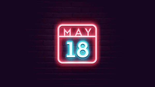 Mayo Calendario Con Luces Neón Azul Rojo Sobre Fondo Ladrillos —  Fotos de Stock