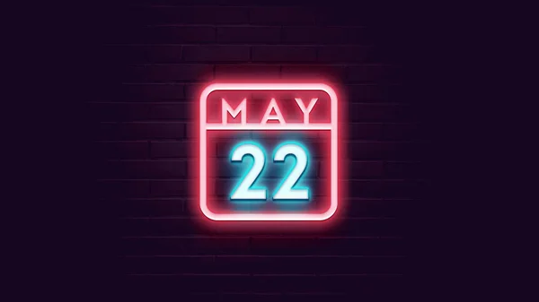 5月22日日历 背景上有霓虹灯蓝色和红色霓虹灯 — 图库照片