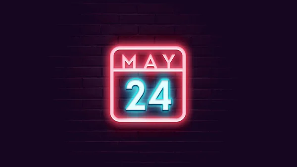 5月24日日历 背景为霓虹灯蓝色和红色霓虹灯 — 图库照片
