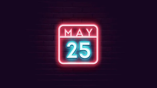 5月25日日历 背景为霓虹灯蓝色和红色霓虹灯 — 图库照片