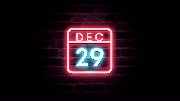 Δεκεμβρίου Ημερολόγιο Νέον Μπλε Και Κόκκινο Νέον Φώτα Τούβλα Φόντο — Φωτογραφία Αρχείου