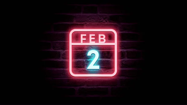 February Calendar Neon Blue Red Neon Lights Bricks Background — Stock Photo, Image