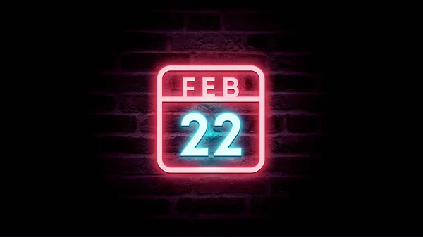 Φεβρουαρίου Ημερολόγιο Νέον Μπλε Και Κόκκινο Νέον Φώτα Τούβλα Φόντο — Φωτογραφία Αρχείου