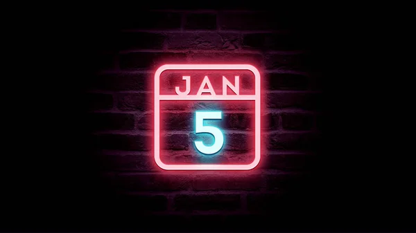 Enero Calendario Con Luces Neón Azul Rojo Sobre Fondo Ladrillos —  Fotos de Stock