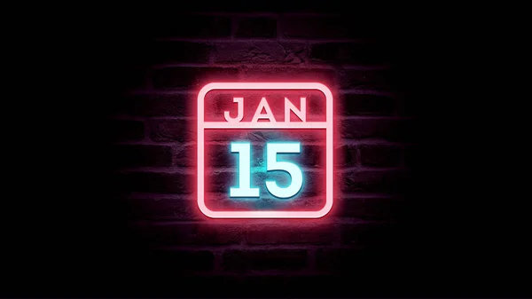 Gennaio Calendario Con Neon Blu Rosso Luci Neon Sfondo Mattoni — Foto Stock