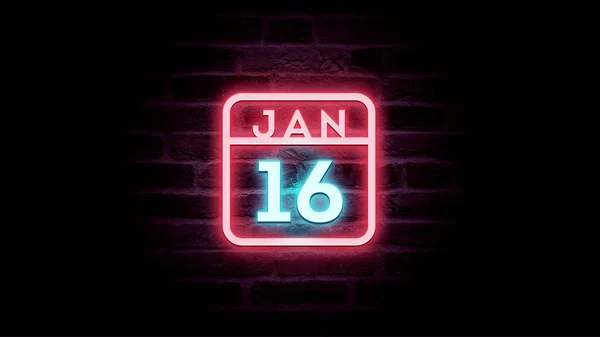 Ιανουαρίου Ημερολόγιο Νέον Μπλε Και Κόκκινο Νέον Φώτα Τούβλα Φόντο — Φωτογραφία Αρχείου