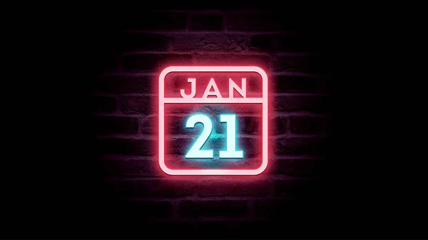 1月21日日历 背景为霓虹灯蓝色和红色霓虹灯 — 图库照片