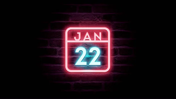 Ledna Kalendář Neonově Modré Červené Neonové Světla Pozadí Cihel — Stock fotografie